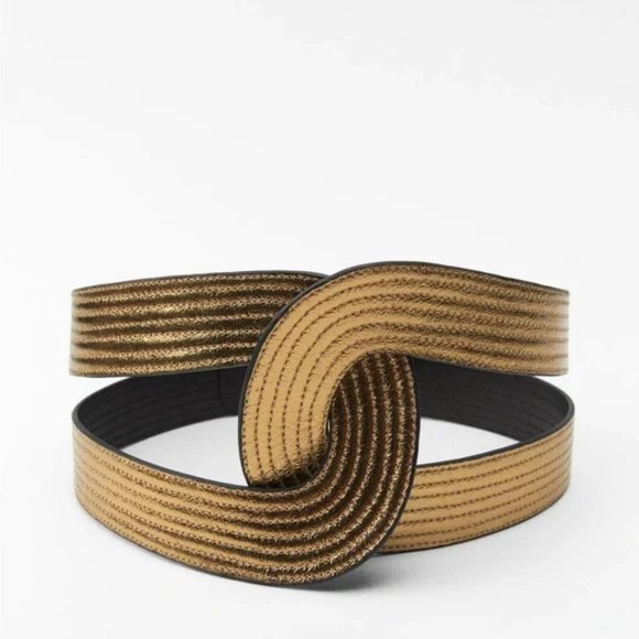 ZARA LIMITED EDITION GOLDEN LEATHER BELT - Picture 3 of 3